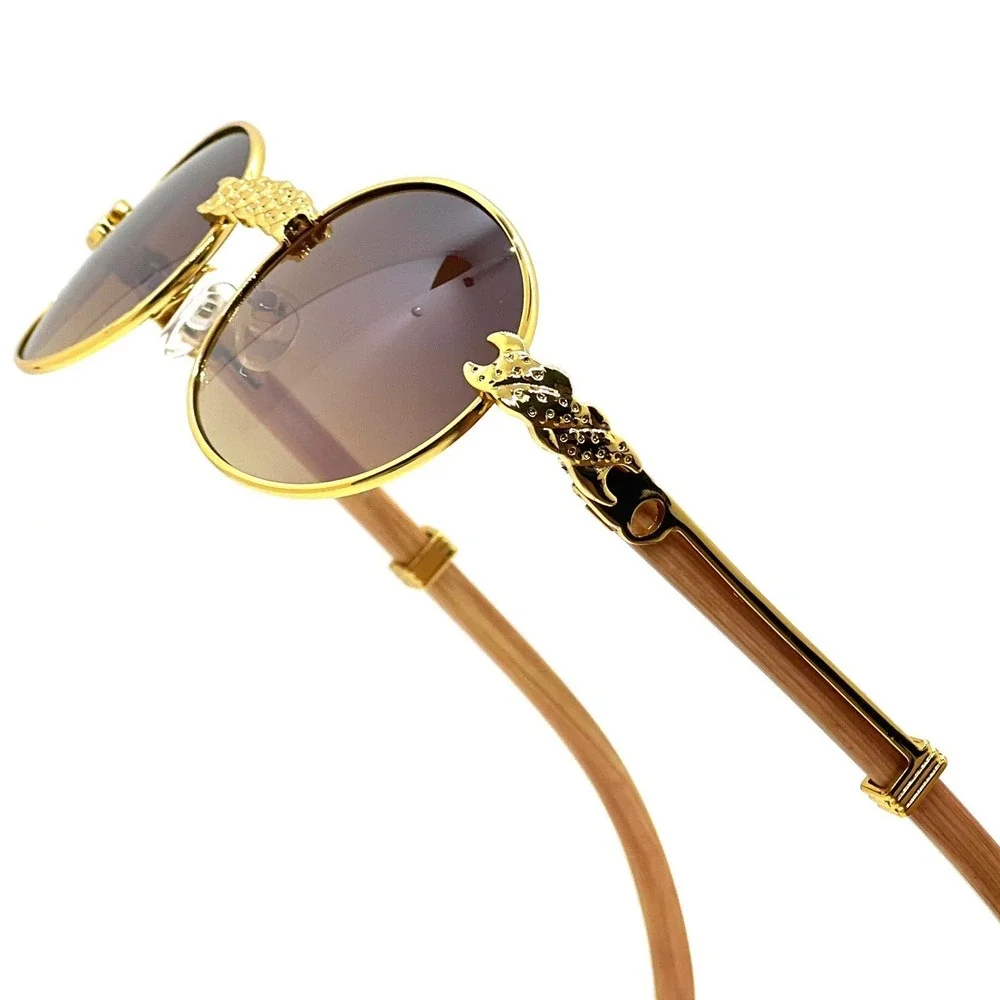 Retro Vintage Style Horn‎ Rim  Brown Lens Gold Round Fashion Driving Sunglasses